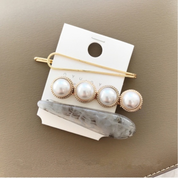Marble and Gold Hairpin Barrettes Set - Picture 2 of 4